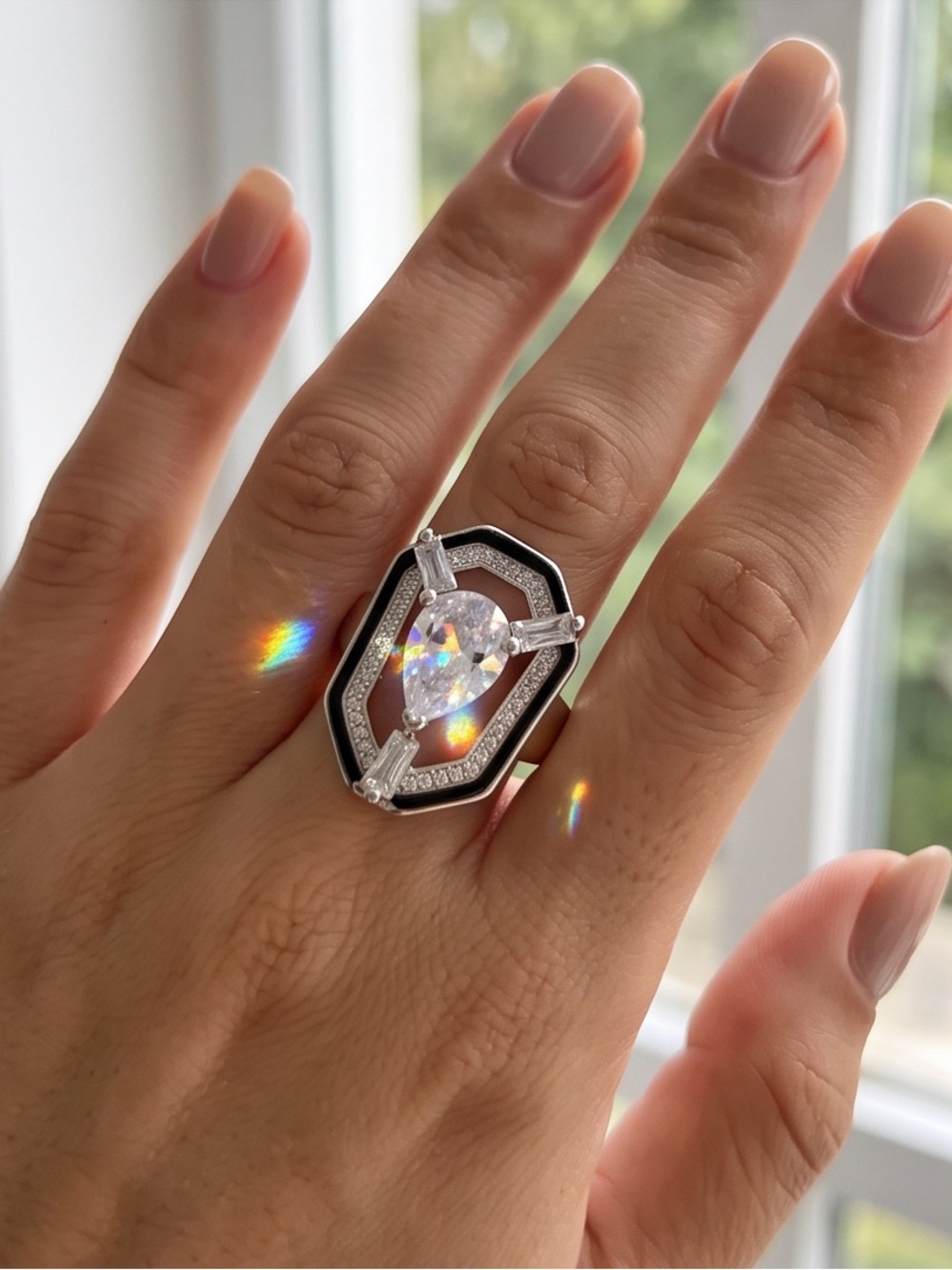 Fashion Art Deco Style 2 carat Pear Cut Statement Ring Size 10 Unisex New!
